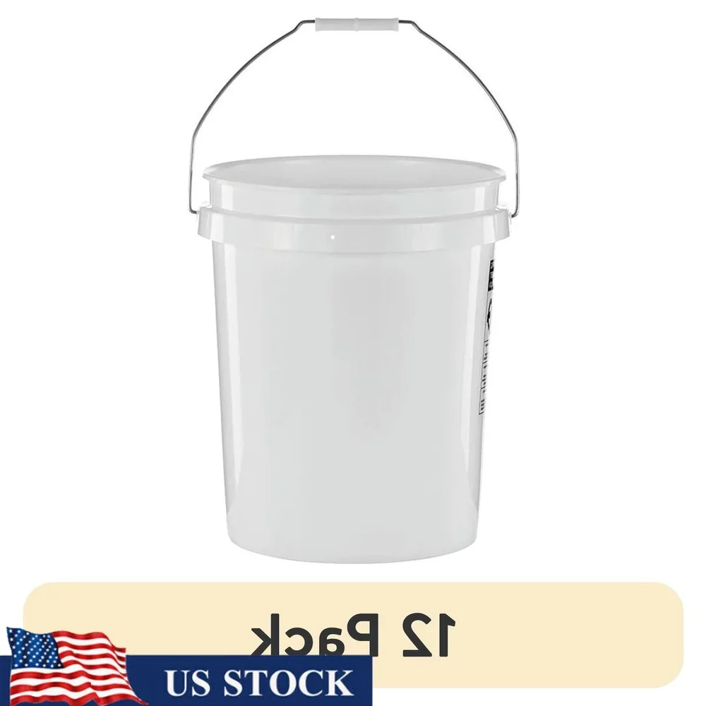 

12 Pack 5 Gallon Round Bucket with Comfort Handle Heavy Duty Durable Plastic Nesting Buckets Storage Solution Easy Clean