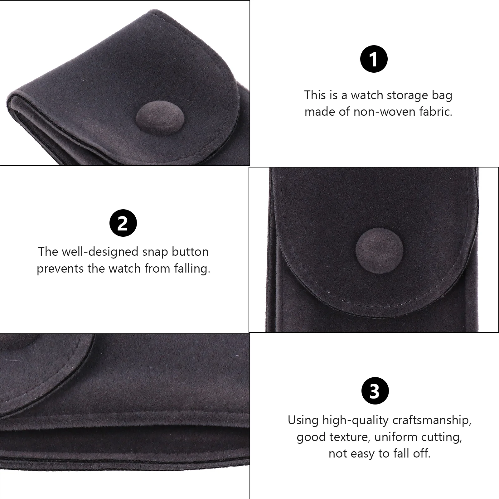 

Watch Pouch Portable Dark Grey Built-in Pad Snap Closure Travel Storage Bag for Watch Bracelets Pouch