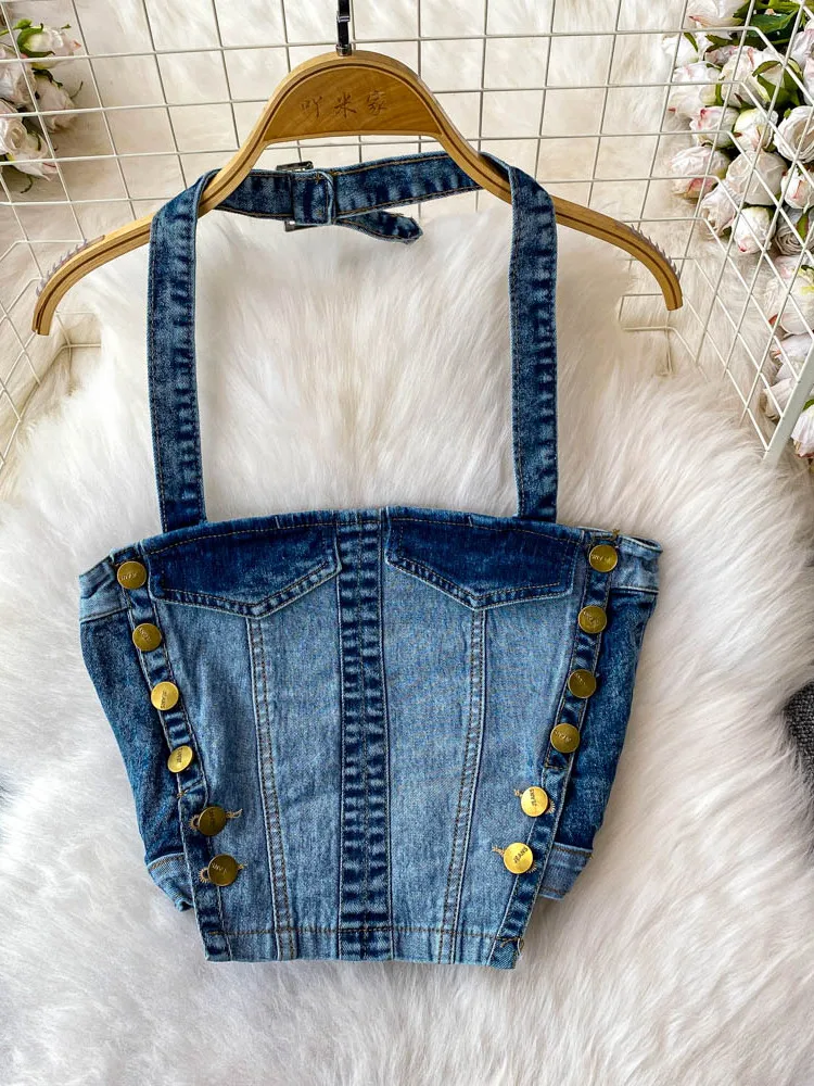 

Slimming ort Denim Skirt And Top Set with Metal Bule High Waist Belt Faionable American Sle plus Size Women's Outfit