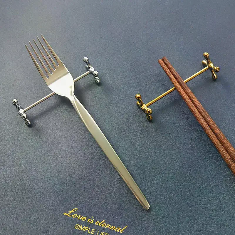 Household Barbell Shape Chopstick Pillow Stainless Steel Electroplate Spoon Holder Japanese-style Fork Stand Paintbrush