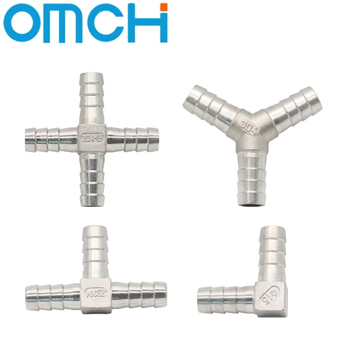Imagen 1 del producto 6 8 10 12 13 14 15 16 20 25 32 40mm espiga para manguera codo Corss Tee Y forma 2 3 4 vías divisor de cola de manguera 304 Gas de agua inoxidable