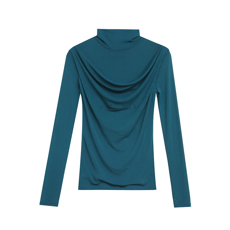 MadBlack-Women's European Fleece T-Shirt, Sexy Turtleneck Solid Mesh, Fashion Long Sleeve Slim S-3XL Tee, 2025 Autumn T5N215CC