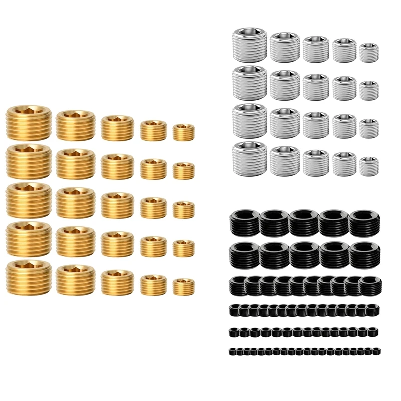 Pipe Plug Fitting,1/8 1/4 3/8 1/2 3/4In Male Internal Hex Thread Socket Pipe Plug Fitting Assortment Kit