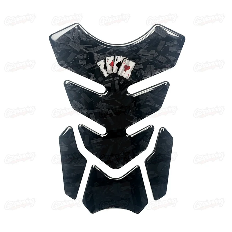 Poker Spades A Pattern Motorcycle Universal 3D Forged Carbon Fiber Fuel Gas Cap Cover Tank Protector Pad Sticker Decals