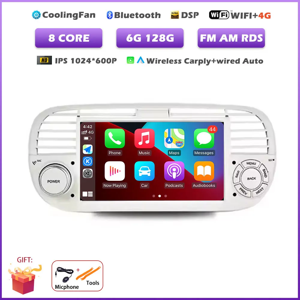 7 inch Android 16 Auto voor FIAT 500 2007-2015 GPS Navigatie Draadloze Carplay Auto Multimedia Videospeler Stereo Autoradio tools BT - afbeelding 1
