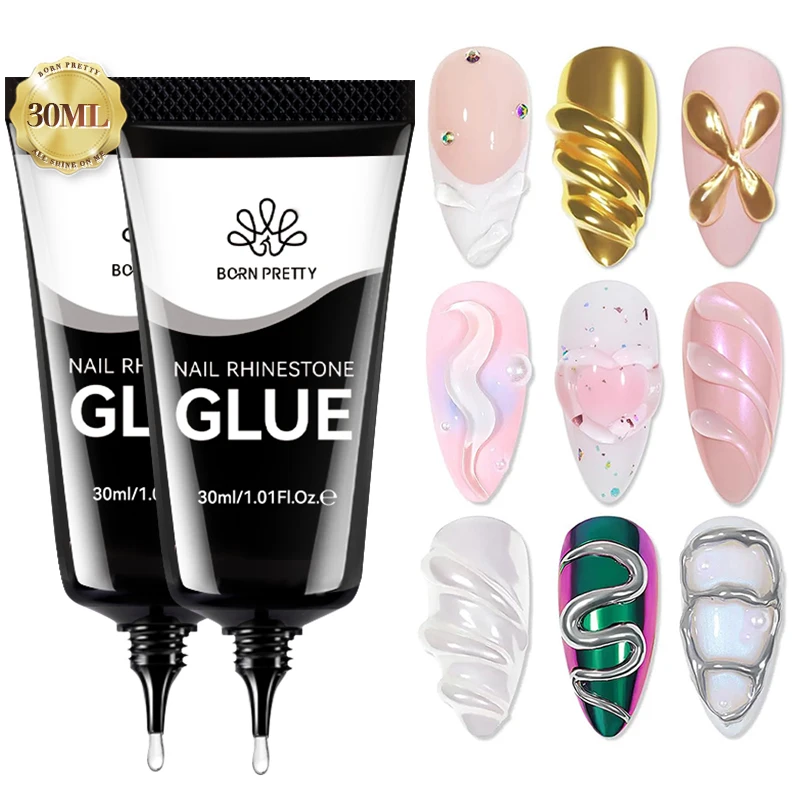 

BORN PRETTY 2PCS Nail Rhinestone Glue Gel Nail Polish 3D Molding Carving Sculpting Embossing Gel For Nail Designs DIY Decoration