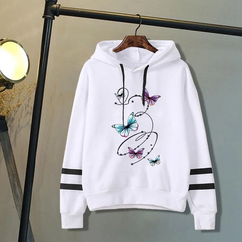 

New Fashion Butterfly Pullover Long Sleeve Sports Hoodie Women Cotton Sweatshirt Pullover Tops