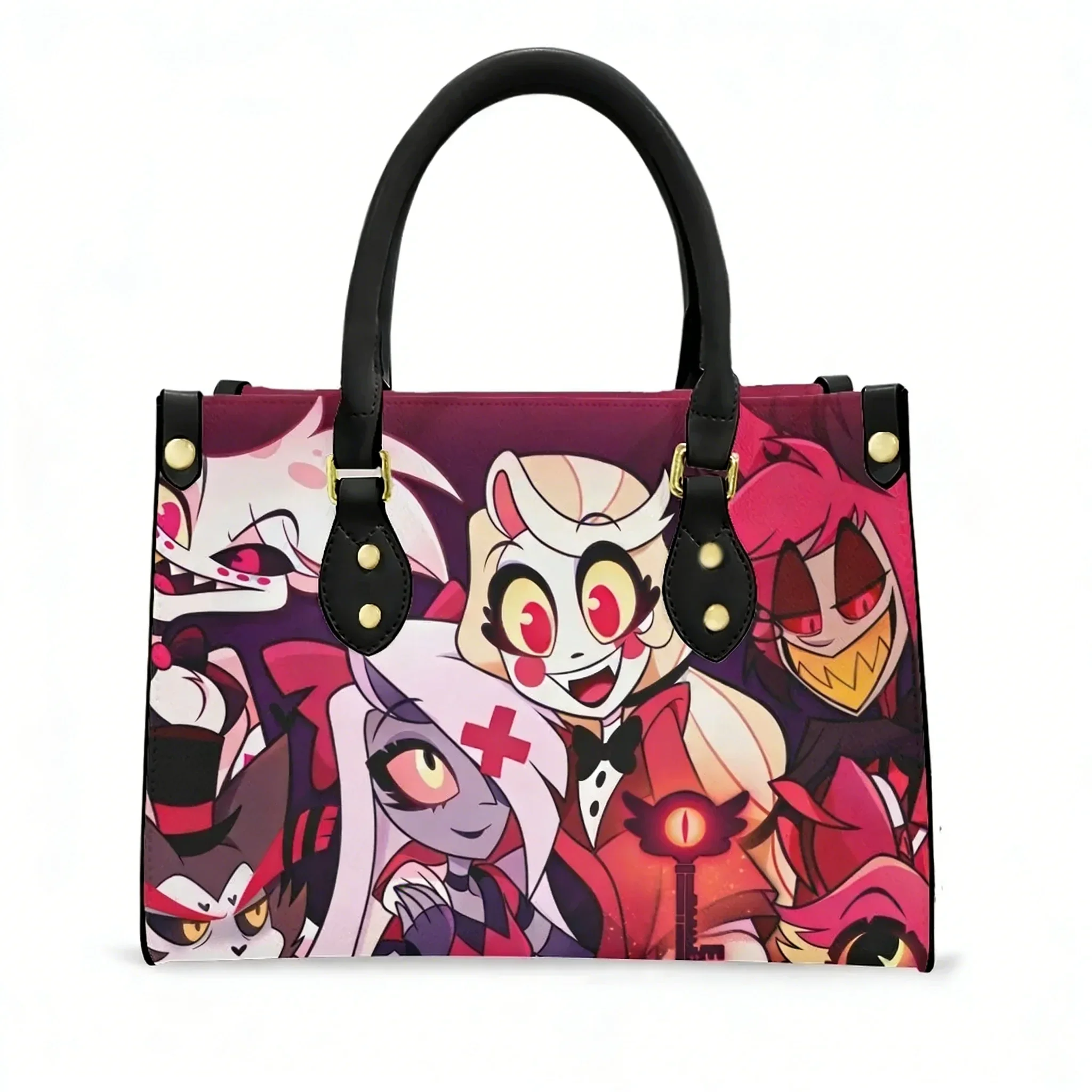 Hot Comics Fashion Hotel Hazbin Tote Bag Purse Womens Mens Personalized Text Image PU Leather Handbag Business Shopping Gift Bag