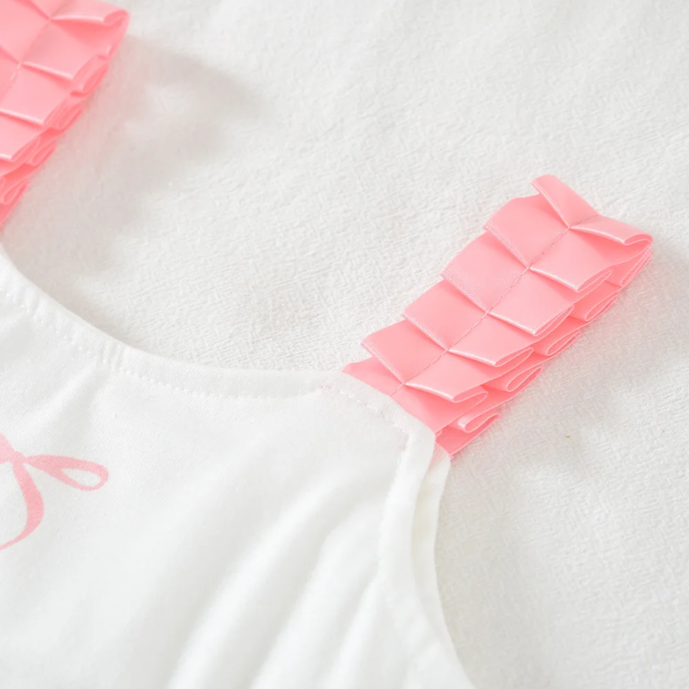 Girls Casual Set 2026 Summer New Pink Bow Print Suspender Top Polka Dot Ruffled Shorts Two-piece Set