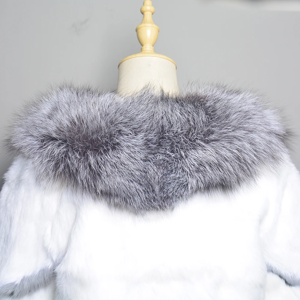 ใหม่มาถึงแฟชั่นผู้หญิงฤดูหนาว 100% Real Full Pelt กระต่ายขนสัตว์หรูหรา Fox Fur Collar เสื้อผู้หญิง