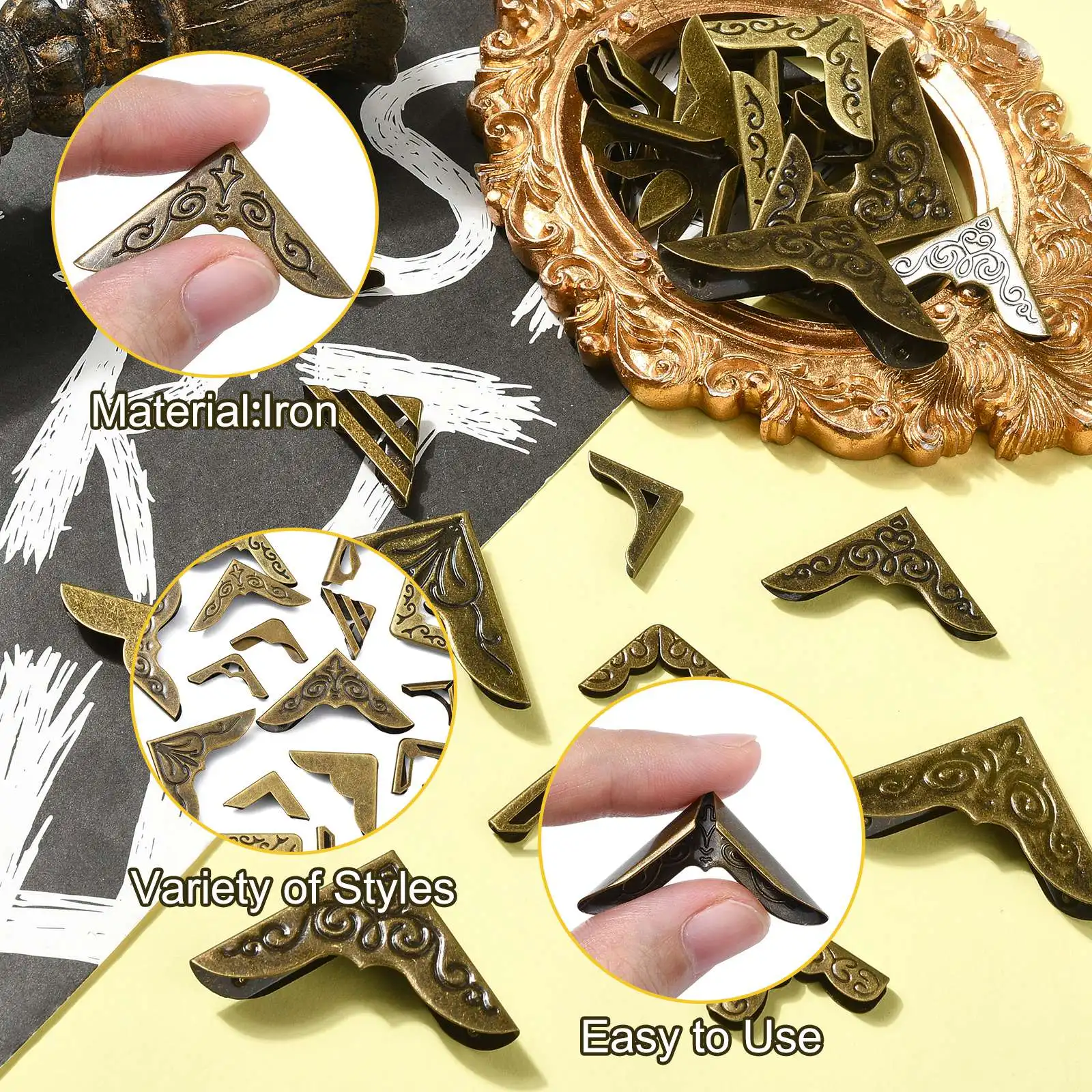95Pcs Antique Bronze Book Corner Protectors Triangle Decorative Metal for Scrapbooks Albums