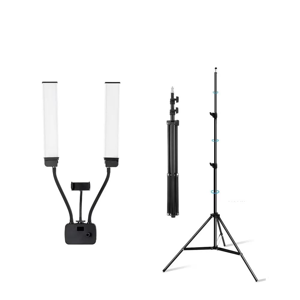 

Double Arms LED Photo Studio Selfie Light Bi-color Dimmable Lamp With Phone Tripod Stand Holder For Youtube Tiktok Live Makeup