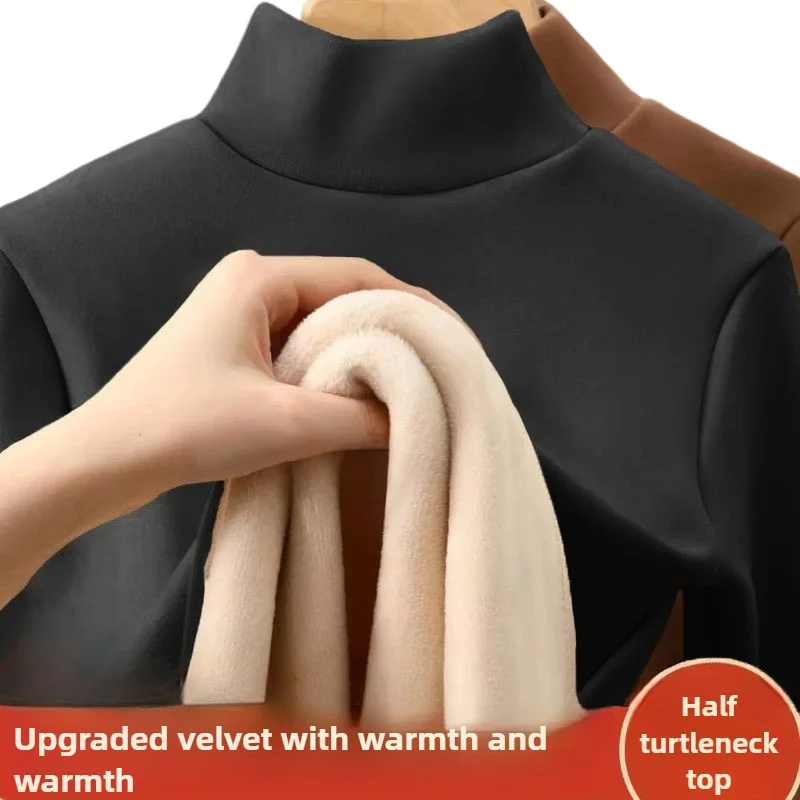 1pcs Winter Men Thickening Velvet Thermal Underwear Tops Half-high Collar Long-sleeved T-shirt Solid Color Sport Warm Pullover
