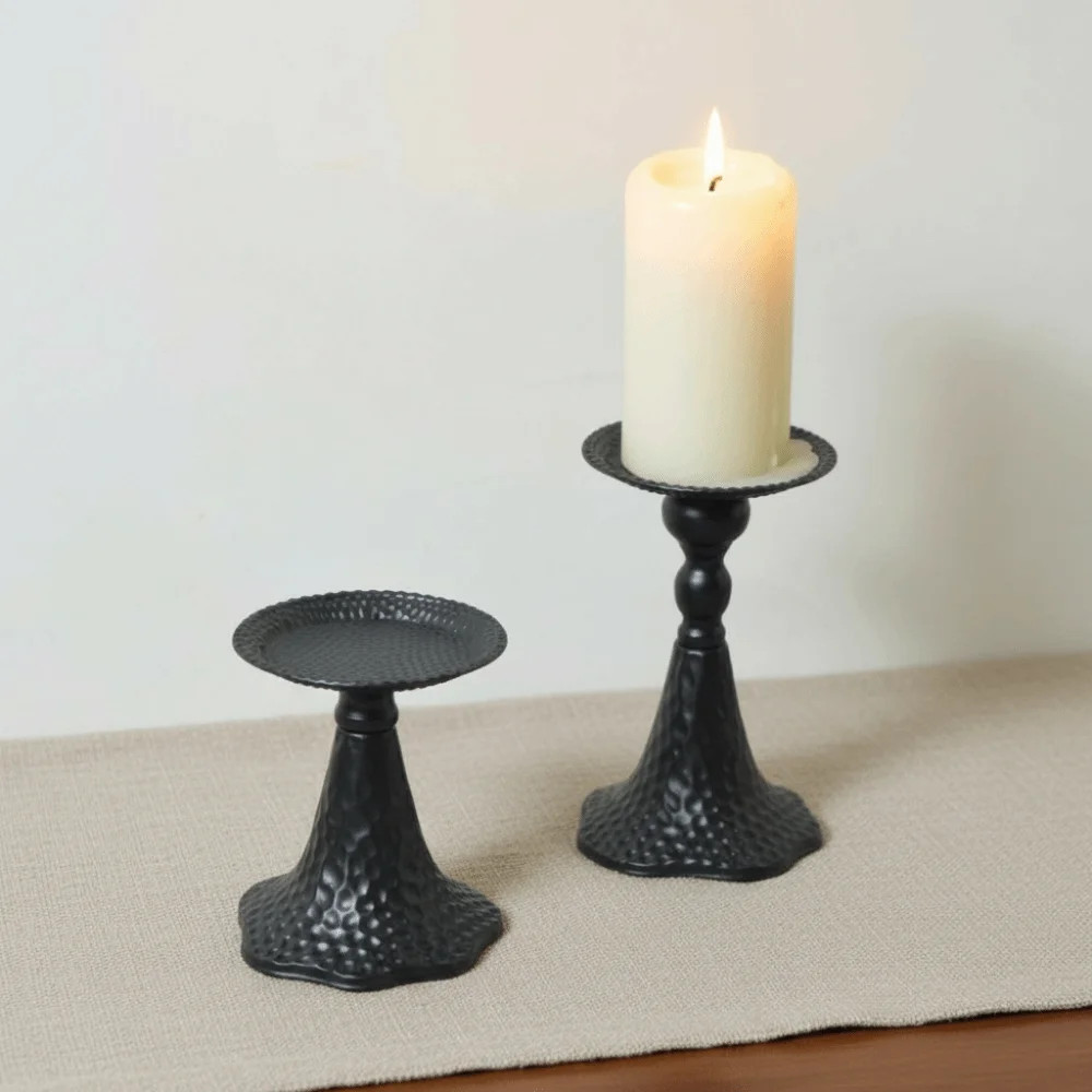 Black Iron Candle Holders Metal Low Profile Design Metal Candle Pedestal Table Decoration Decorative Candle Stand Party Ornament