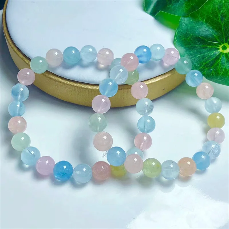 8MM Naturel Morganite Bracelet For Women Fashion Multicolor Stone  Jewelry Pulsera Energy Reiki Crystal Gift