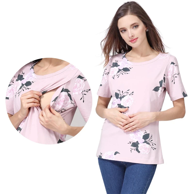 

Summer Short Sleeve Breastfeeding Clothes Lactation T-Shirt Printing Maternity Clothes Tops for Pregnant Women Tees