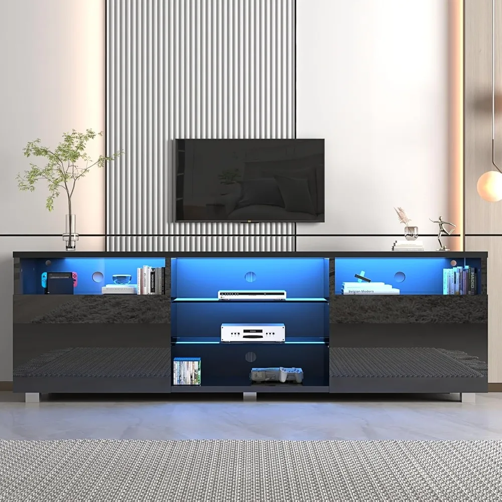 TV Stand for 75/80 inch TV, Modern Television Table Center Media Console with Drawer and Led Lights