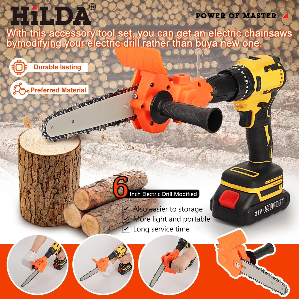 

HILDA 4/6 Inch Electric Drill To Electric Chain Saw Adapter Portable Conversion Head Kits Attachment Woodworking Pruning Tools