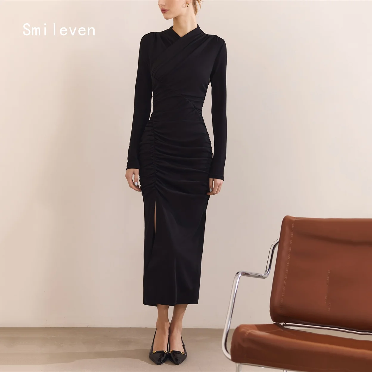 

Smileven Fashionable Mermaid Prom Dress Full Sleeve Party Gowns Side Silt Scoop Formal Occassion Dress Customized 2026