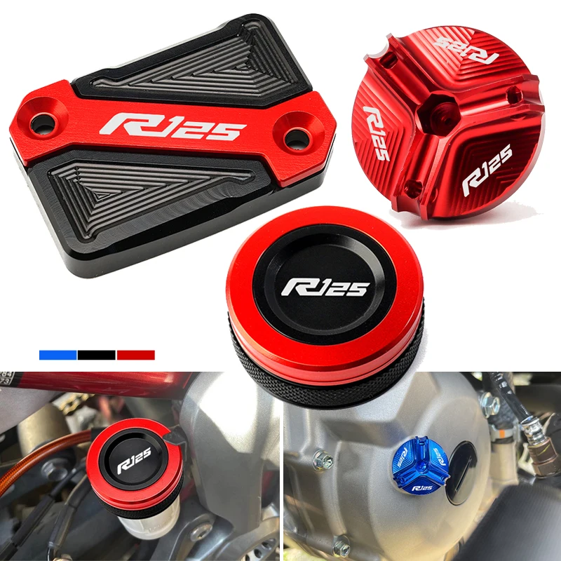 For YAMAHA YZF R125 YZFR125 2008-2024 Motorcycle CNC Cylinder Cover Front Rear Brake Fluid Reservoir Cap Oil Filler Cap YZF-R125