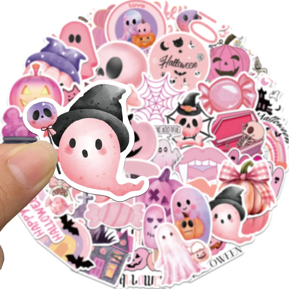 50 Pcs/Set Halloween Sticker Cartoon Pink Decorated Suitcase Skateboard Guitar Helmet Diy Waterproof Stickers