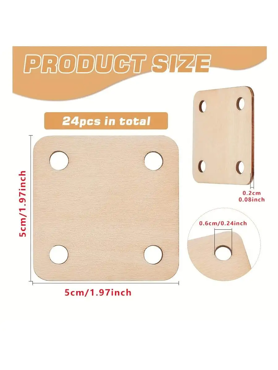 12/24/36 Pieces Blank Wooden Square Woven Cards, 4-Hole Woven Cards, Hand-Woven Wood Pieces, DIY Woven Accessories
