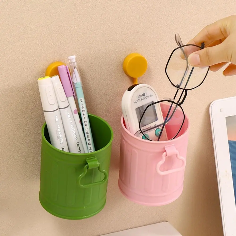 Portable Retro Pen Holder Plastic Simple Pen Bucket Reusable Cute Stationery Storage Box Office