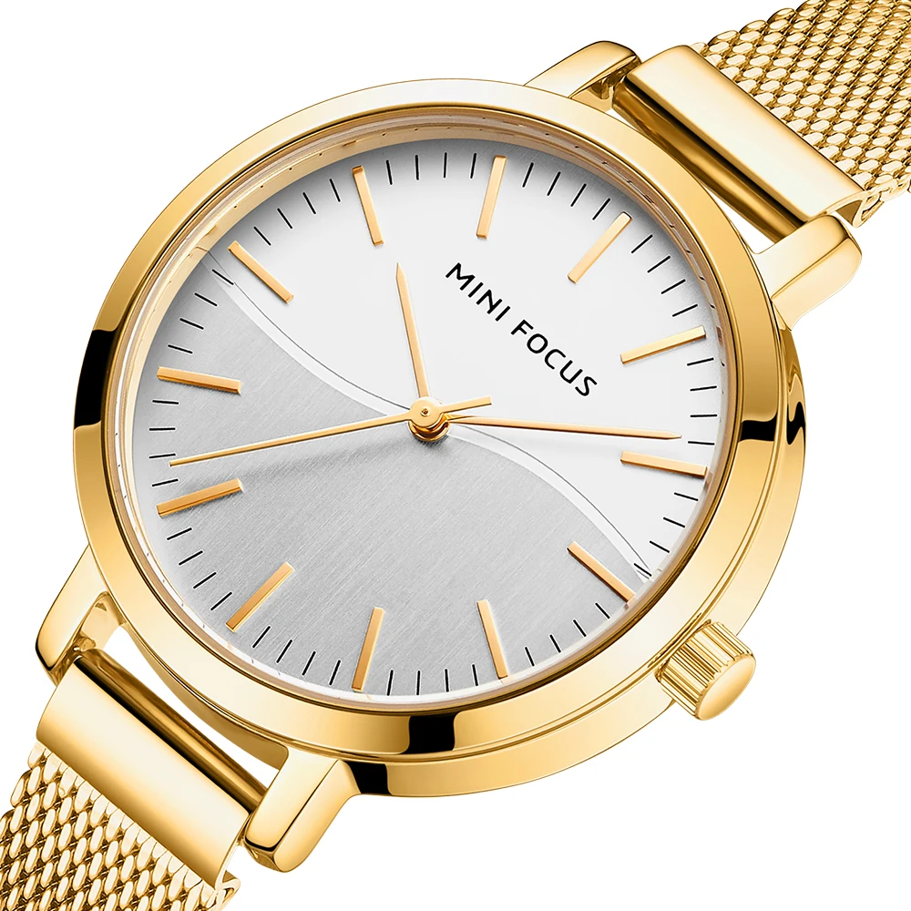 2025 MINI FOCUS MF0261L Luxury Women's Watch Mesh Stainless Steel Band Simple Dial Waterproof Casual Quartz WristWatch