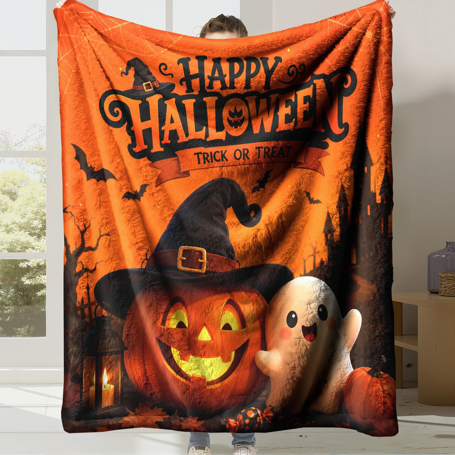 Soft Flannel Fleece Halloween Blanket Digital Print Super Warm Cozy Throw Blanket for Bed Couch Sofa Home Decor Gift NO.403