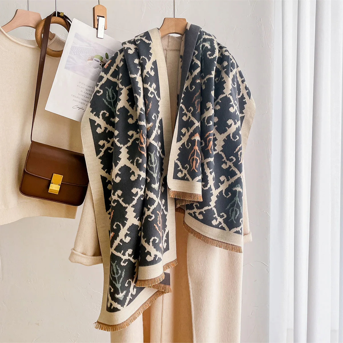 Faux Cashmere Blend for Women Men Female Poncho Soft Smooth Autumn Winter Block School Schal Pashmina Poncho Desigual Bufanda