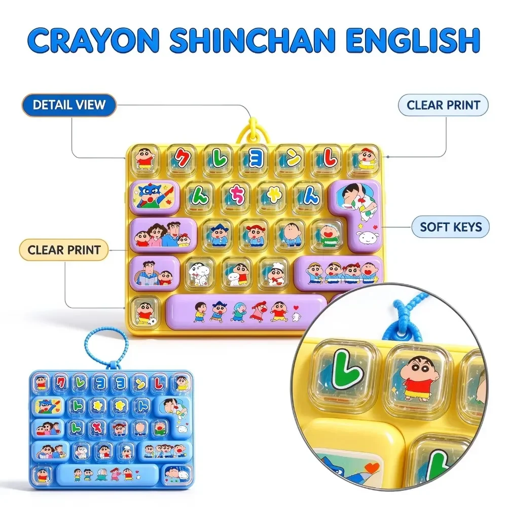 IN STOCK Crayon Shin-chan 26Grid Keycap Clicker Anti Stress Fidget Keyboard Keychain Japanese Alphabet Button Hand Relax Gift
