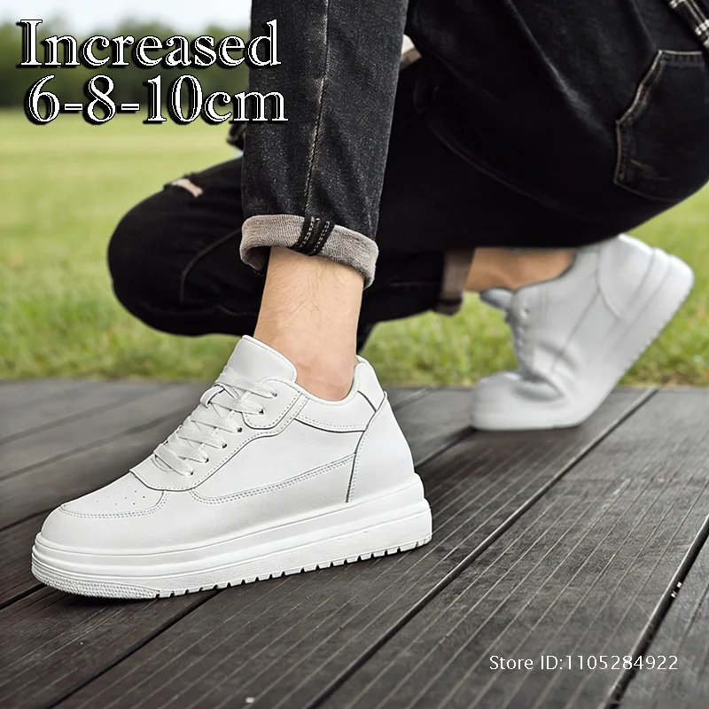 

Новые мужские кроссовки с невидимой подошвой для увеличения роста, 6-8-10 см, белые кожаные спортивные кроссовки для мужчин, увеличенные размеры 36-46