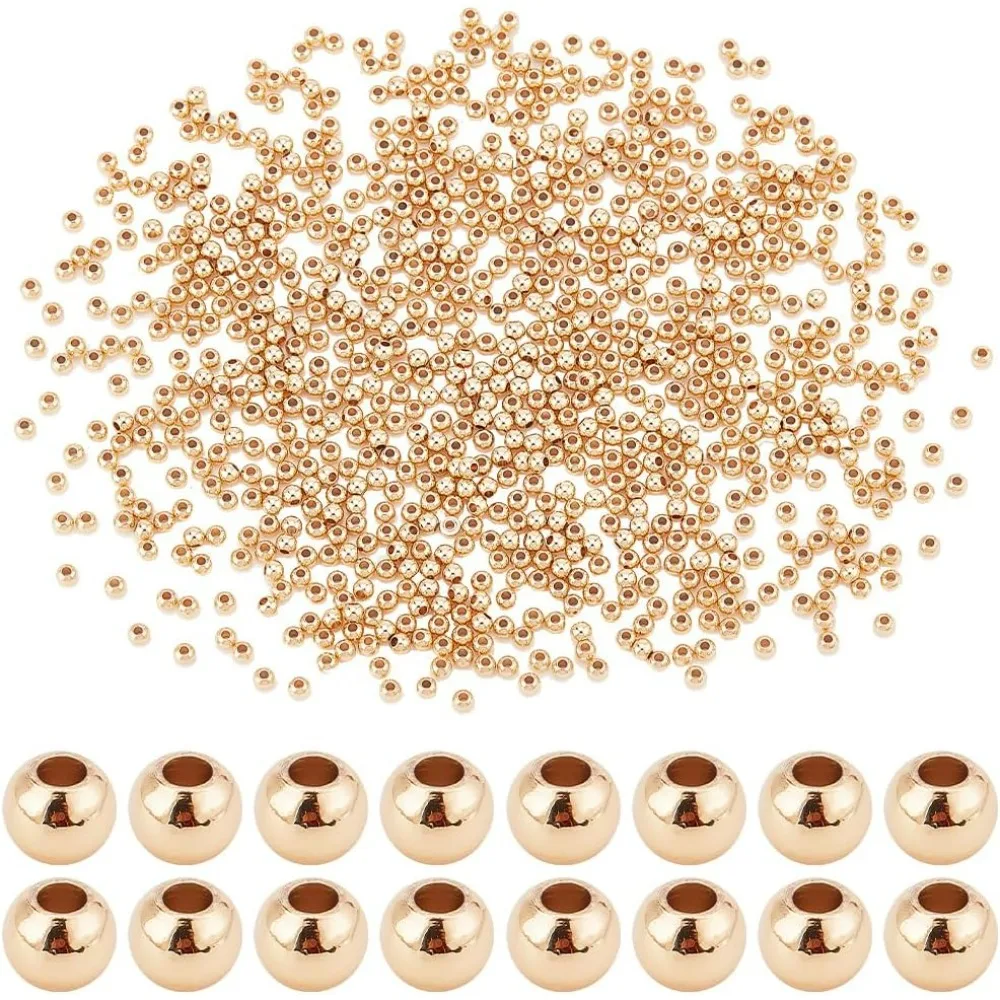 1200pcs 4mm 14K Gold Beads Round Spacer Beads Jewelry Beads Waist Bead Loose Bead Smooth Metal Brass for Bikini Belly