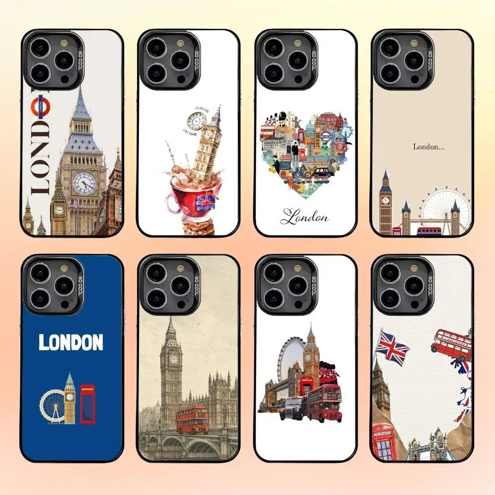 

London Charm Phone Case For iPhone16 15 14 13 12 Pro Max Grey Black Matte Laser Metallic Aurora Funda