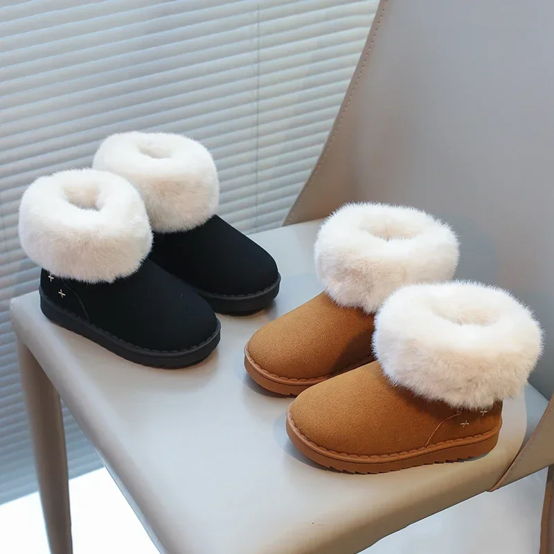 

Kids Fluffy Boots for Boys Girls Unisex Children Ankle Thermal Boots Thick Plush Furry Hairy Warm Autumn Winter Girls Flock Shoe