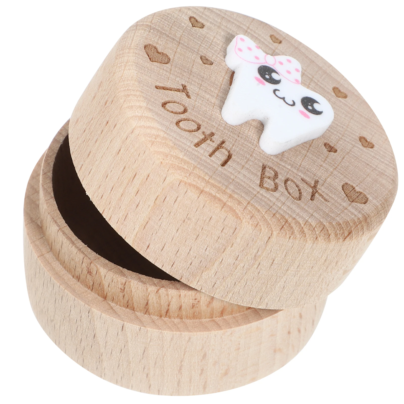 3D engraved wooden baby tooth box, souvenir memory storage, children's sturdy teeth, large capacity and small size