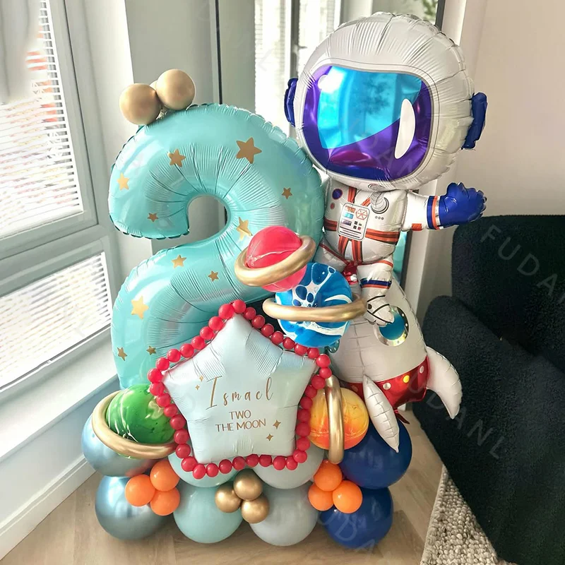30 stücke Weltraum Ballon Set Astronaut 40 zoll Blaue Anzahl Folien Ballon Geburtstag Party Dekoration Lieferungen Helium Globos
