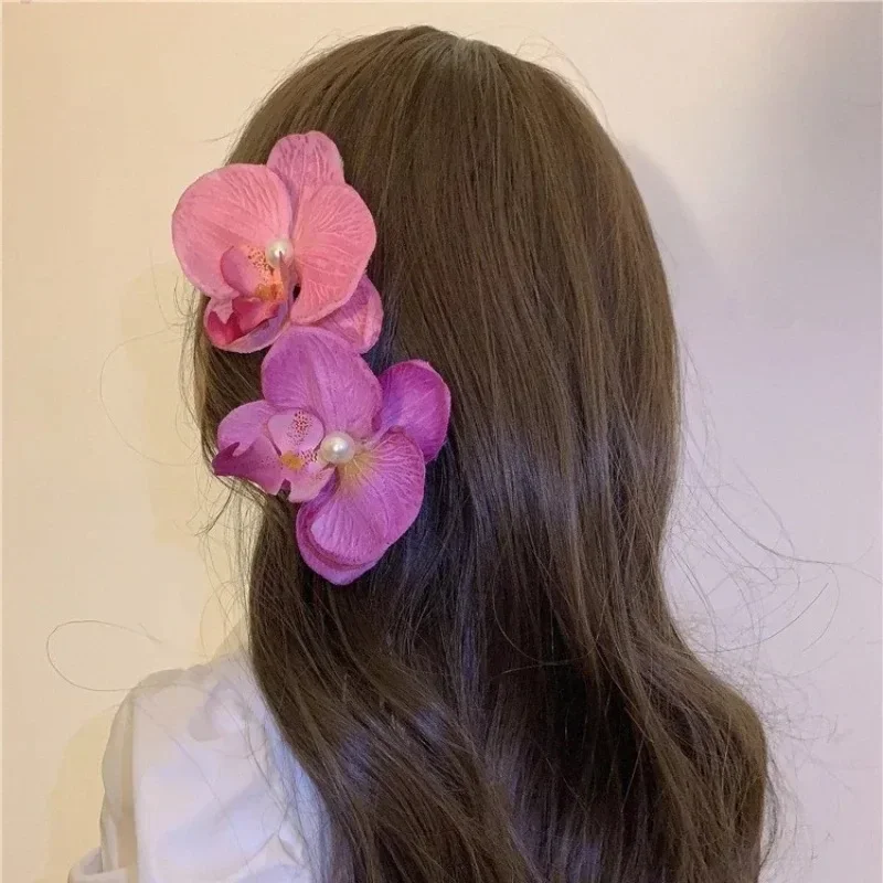 Pinza para el pelo de perla Phalaenopsis elegante coreano, pinza para el pelo de mariposa y orquídeas, accesorios para el cabello para niñas, herramientas de estilismo para el cabello, lazo de flor