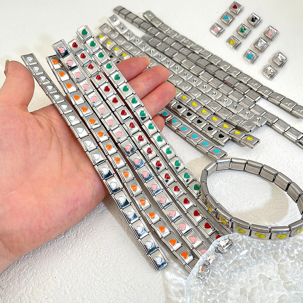 1 pulsera incluir 18 piezas de acero inoxidable esmaltado amor corazón estrella mariposa dijes eslabones 9mm DIY fabricación de joyería al por mayor