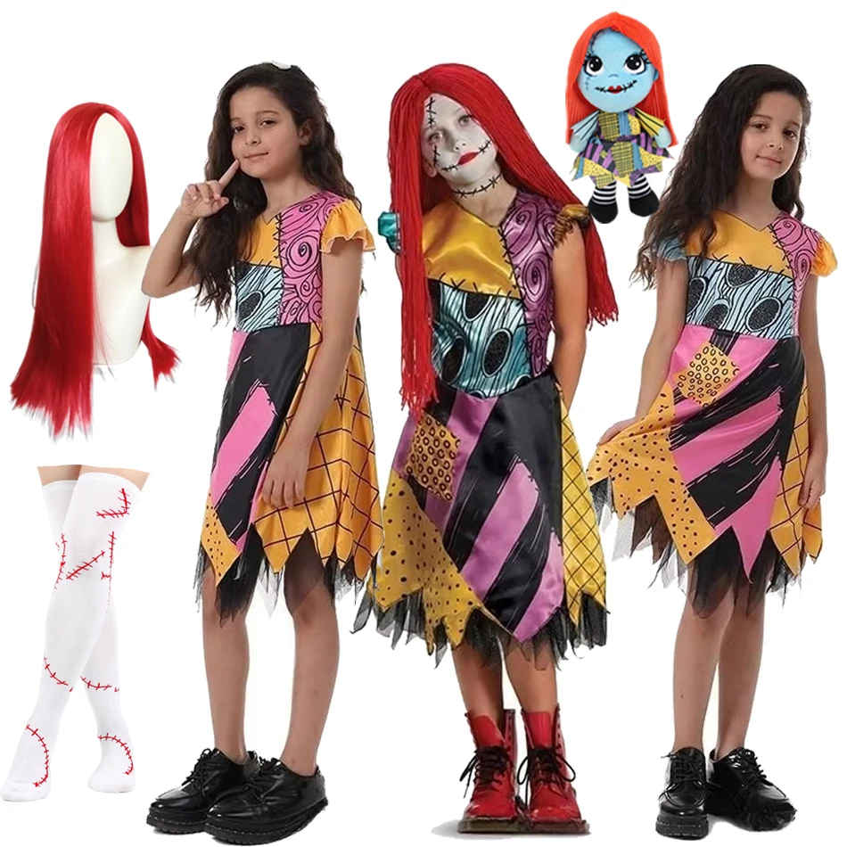 

2025 Girls Boys Halloween Costumes Cosplay Dress Nightmare Before Children Christmas Princess Sally Jack Clothes 2-10 Years