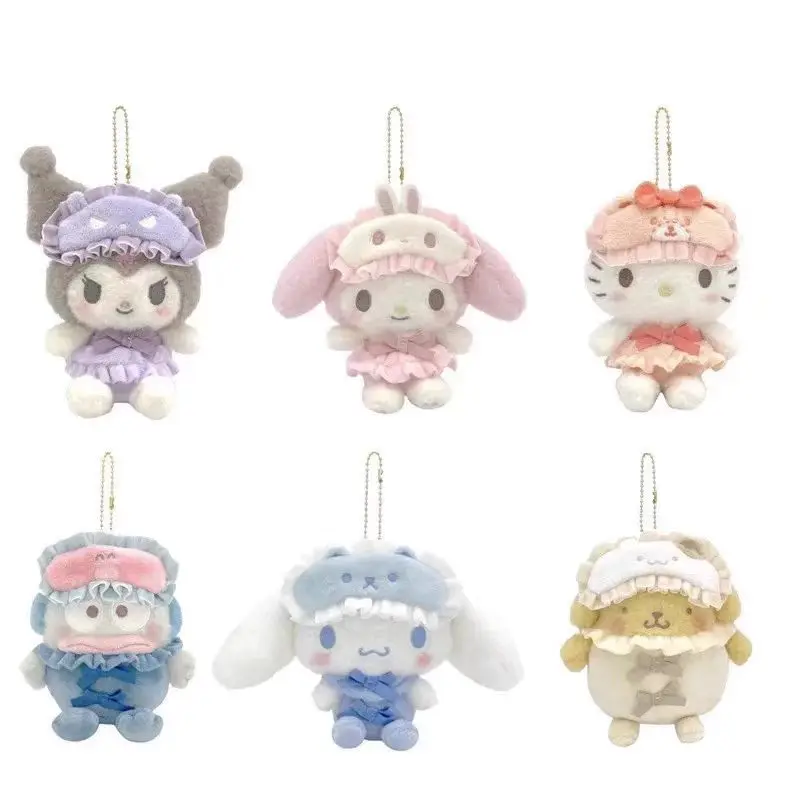 

Kawaii Hello Kitty Kuromi My Melody Cinnamoroll Cute Little Devil Eye Mask Pajama Series Stuffed Plush Toy Pendant Doll Gift