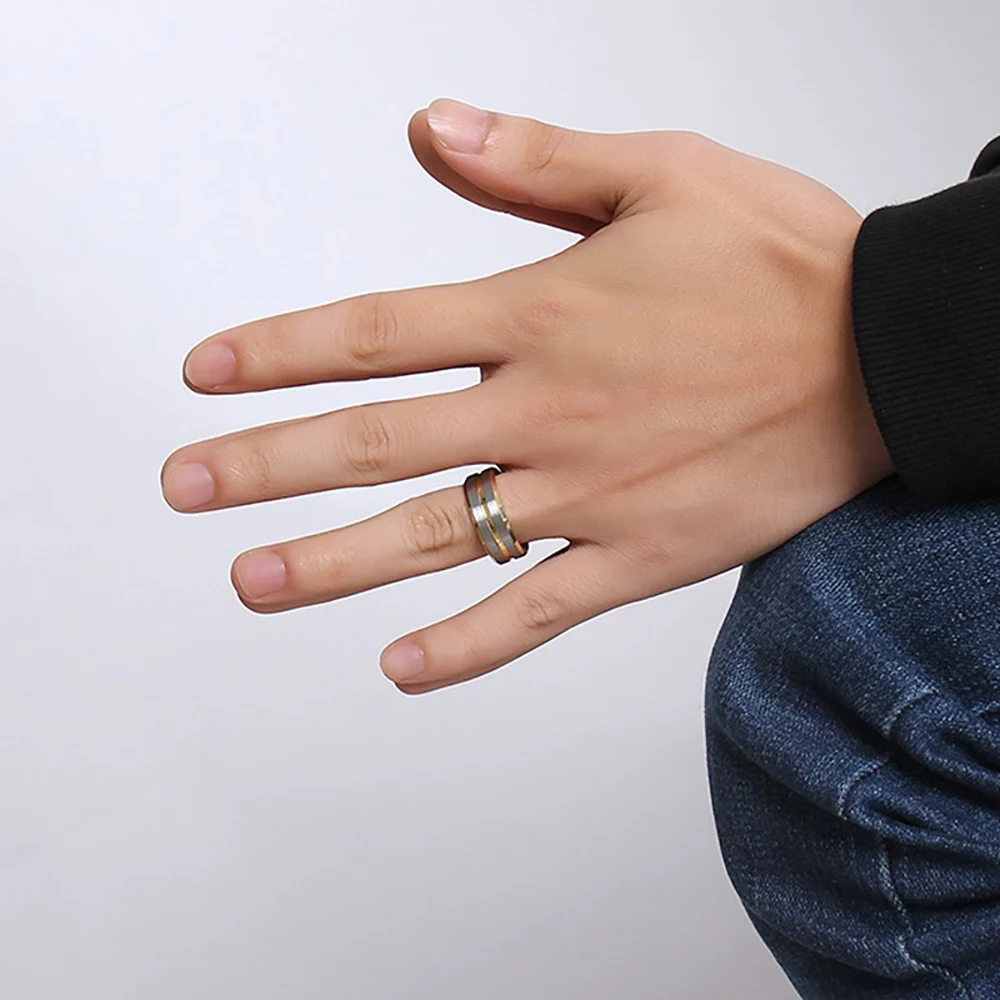 8mm Men Silver/Gold Tungsten Carbide Ring Thin Gold Line Wedding Band Vintage Men Jewelry Anime Anel Masculino Aneis Size 6-15