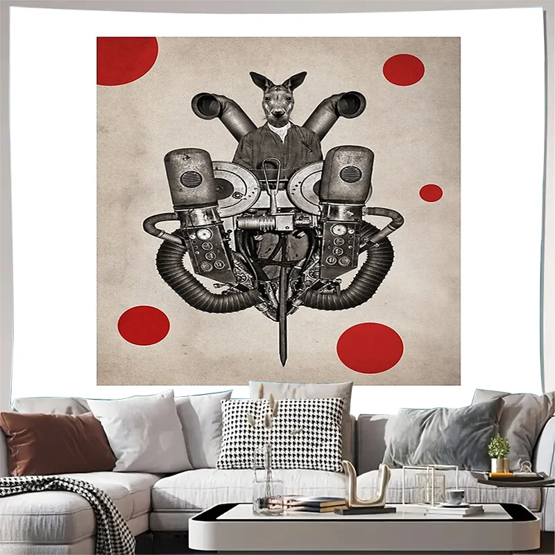 Steampunk Wall Tapestry Anime Deer Cyberpunk Home Decor Japanese Art Tapestry Room Divider Backdrop Vintage Gothic Wall Hanging