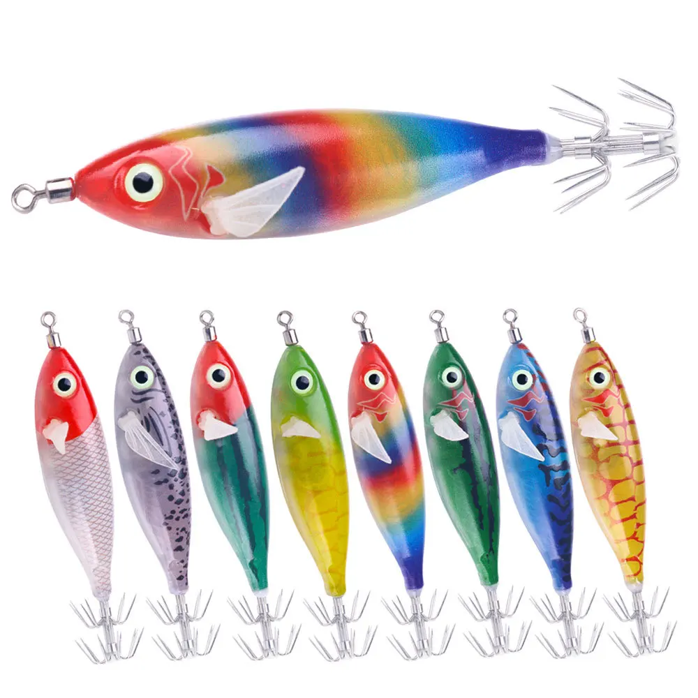 Fishing Lure Squid Jig 80mm 6g Shrimp Prawn Luminous Glow in Dark Artificial Spinner Lure Tackle for Cuttlefish Octopus