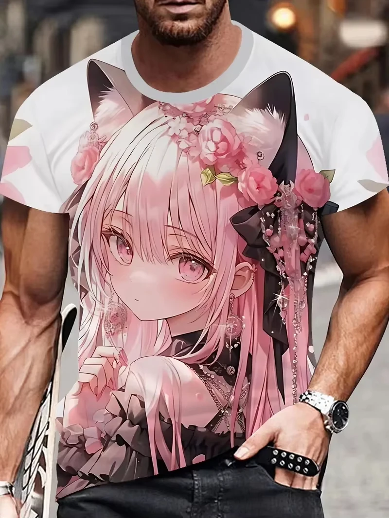 Men's T-Shirt Anime Samurai Girl 3D Print T Shirt Fashion Men Women Loose Casual Top Japanese Korean Style Street Trend Tee