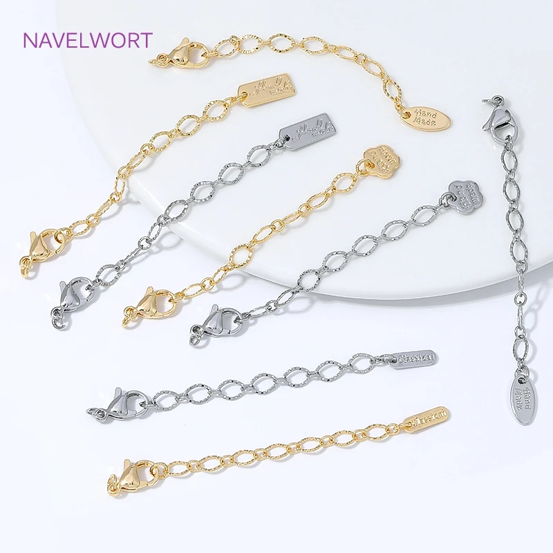 1/2/4Pcs Brass Extension Tail Chain 18K Gold Plated Heart Extension Chain With Lobster Clasps,DIY Bracelets Jewelry Findings - view 4