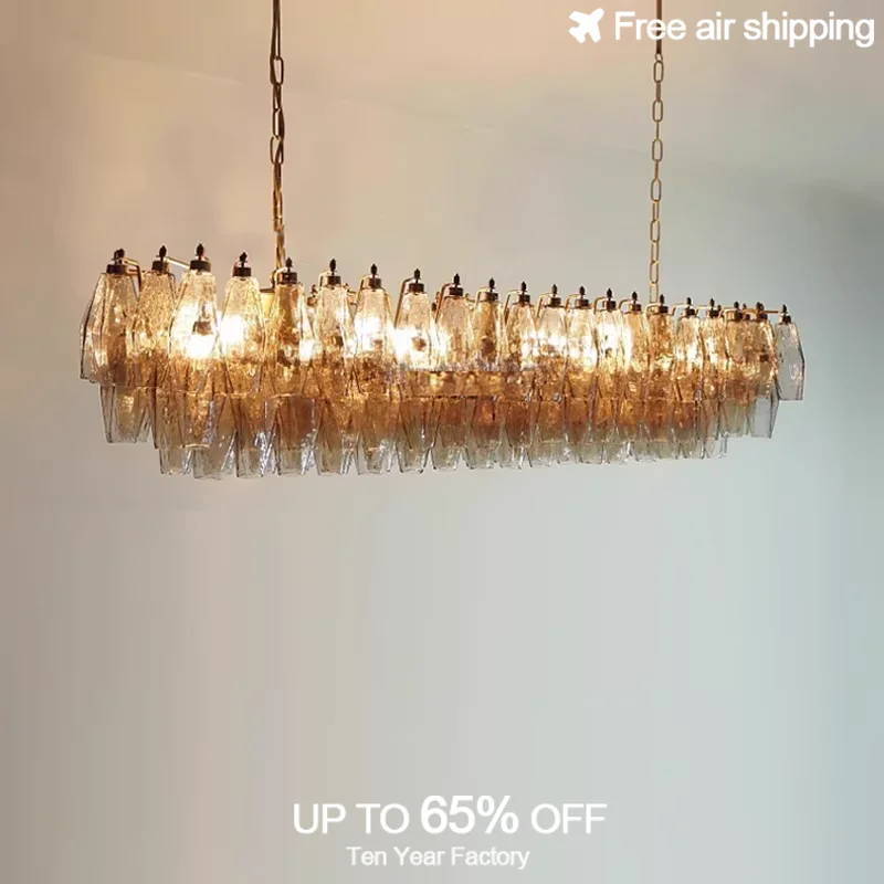 Iluminación LED de araña moderna con diseño americano de cristal transparente rosa gris rómbico para comedor interior, accesorio decorativo para el hogar