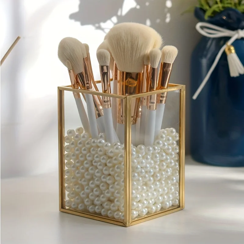 Golden Glamour 1pc Makeup Brush Organizer - Stylish Single Slot Metal  for Vanity, Desk, Dresser & Bathroom - Durable, Versatile