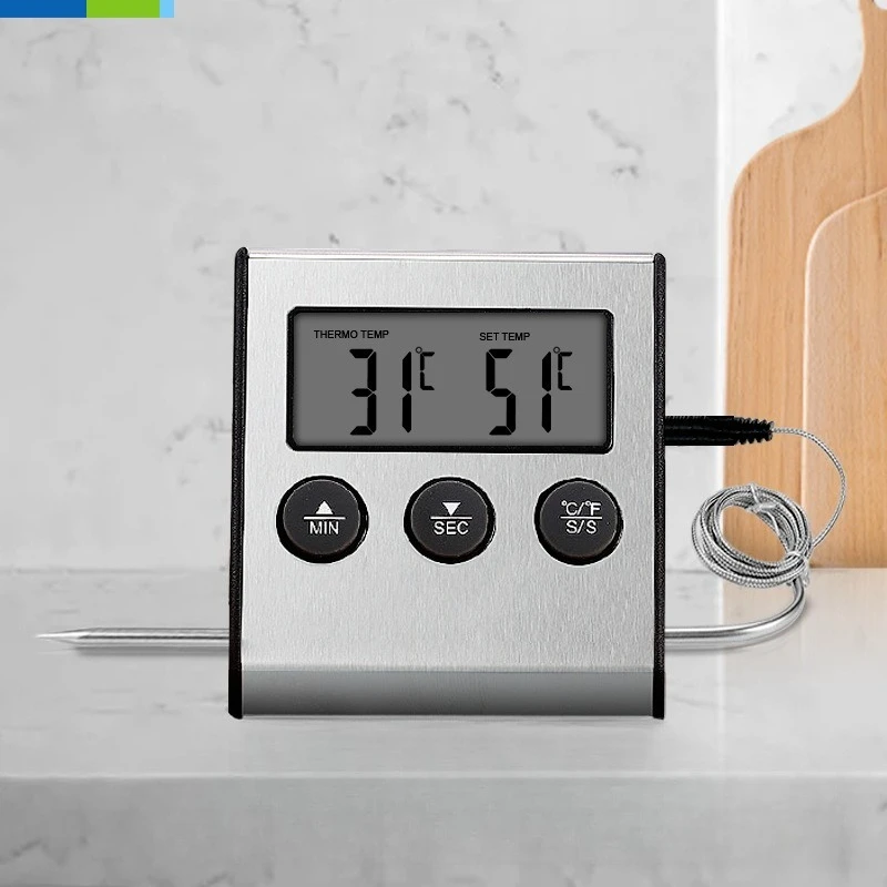 Digital Food Probe Thermometer Metal Shell Countdown Alarm Cooking Oil Temperature Detector