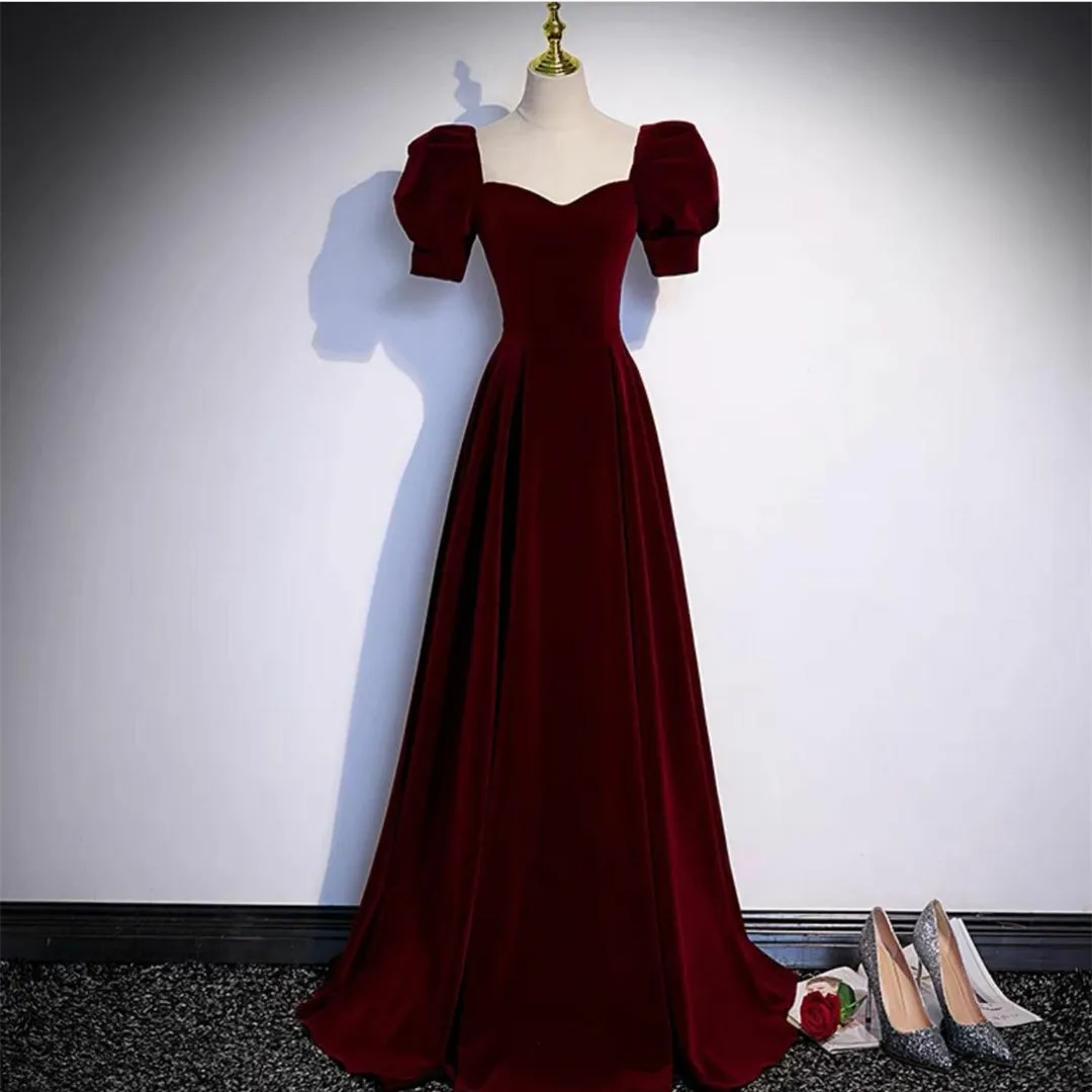 Customized Long Sweetheart Burgundy Evening Dresses With Pockets A-Line Velvet Watteau Train Wedding Guest Dress for Women